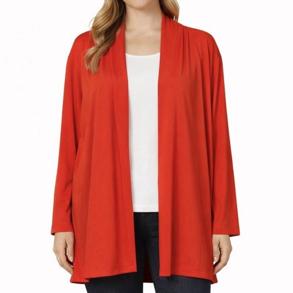 BOB MACKIE Red Cardigan Plus sz 3X  Open Front Lightweight Stretch Knit Layer